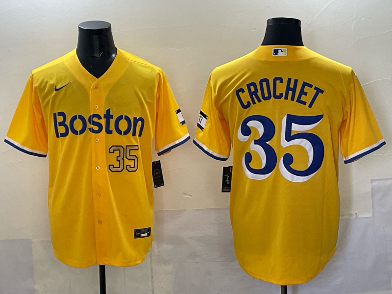 Men 2025 Boston Red Sox #35 Crochet yellow Nike MLB Jersey style 006
